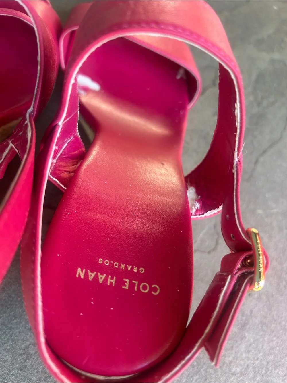 Cole Haan Hot Pink leather Wedge sSandals with rope/espradille style heel